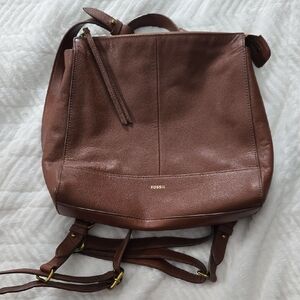Fossil Brown Pebbled Leather Convertible Backpack